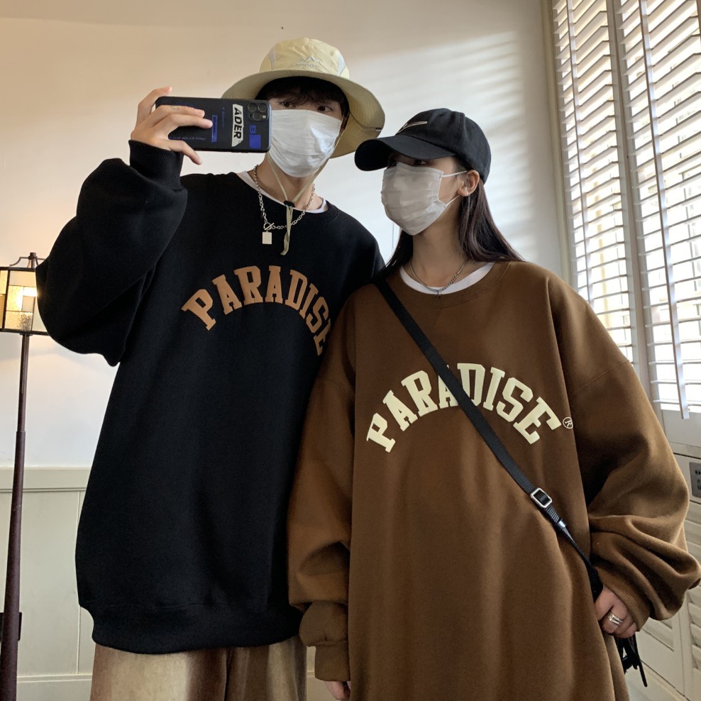 American Vintage Letter Fashion Printed Cashmere Sweater Men's & Women's Student Round Neck Loose Couple Large Sweatshirt Top