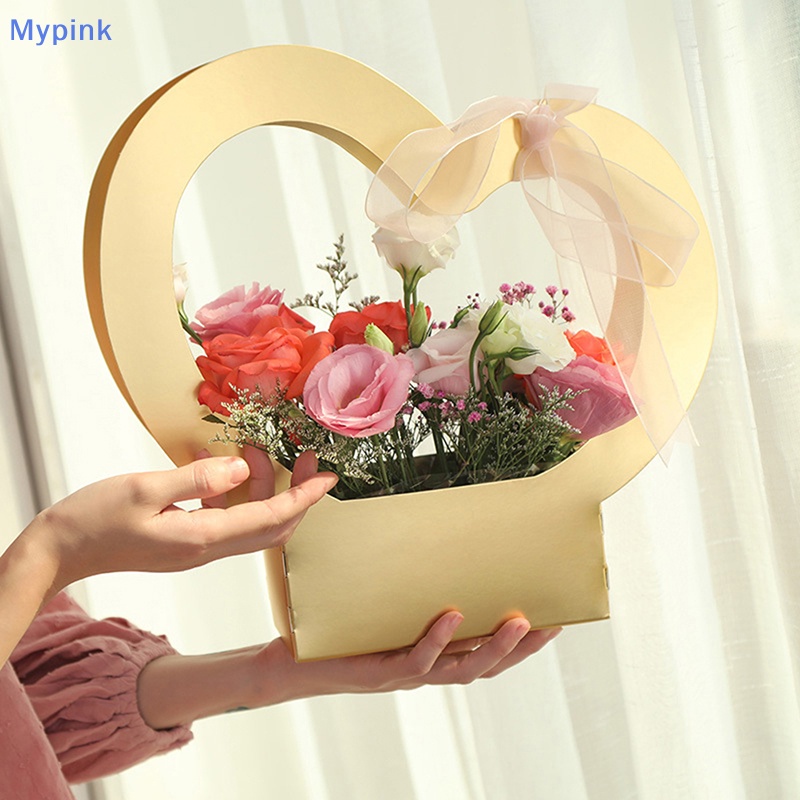 MY Accessory Mypink Heart Portable Flowers Basket Romantic Wedding Kraft Bags Gift Wrapping - Image 3