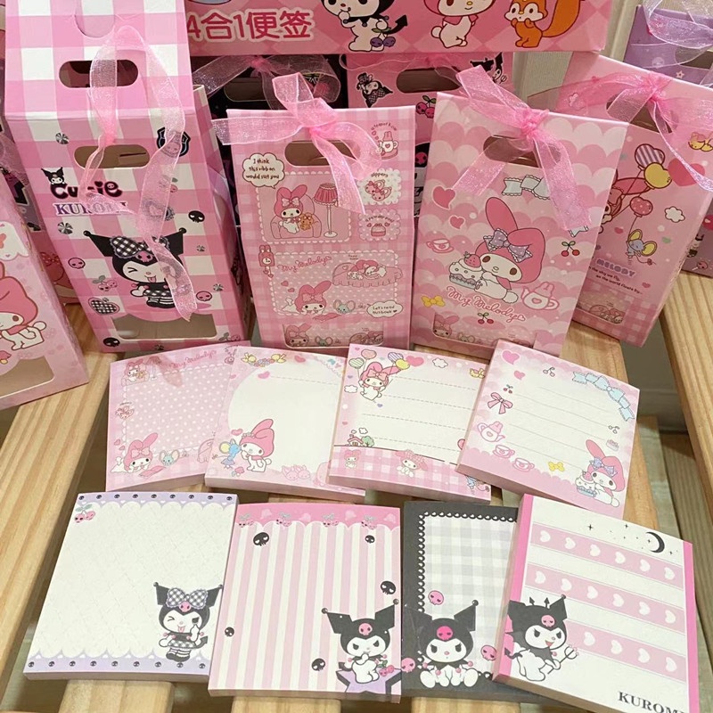 Trendy Portable Sanrio Notepad Four-in-One Kuromi Melody Cinnamoroll Cartoon Cute Gift Bag Shape Packaging Tearabl - Image 4