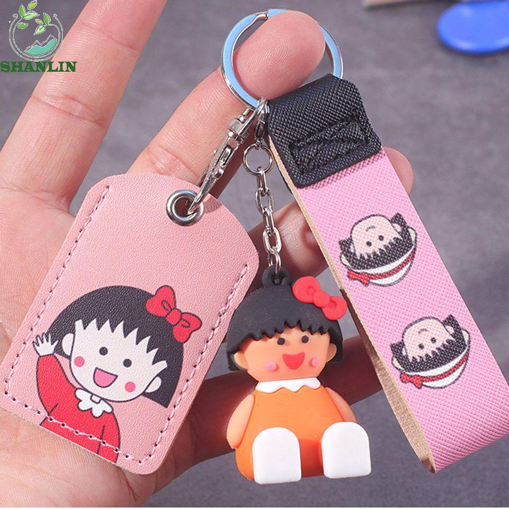 SHANLIN Community Access Card Case Personality Card Holder Children Gift Car Key Ring Pouch Key Clip Cartoon Design Leather Lanyard Access Card Bag Access Card Holder