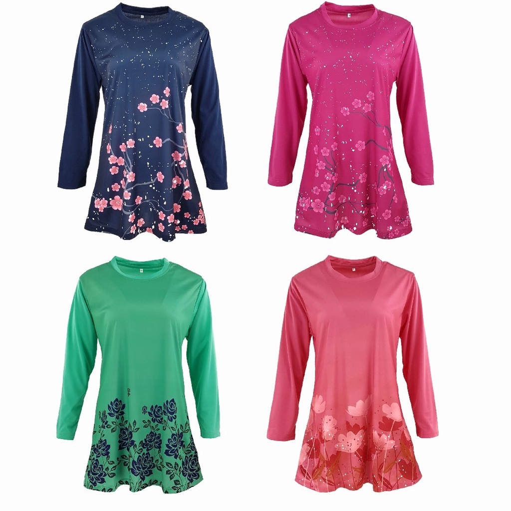 Lady/Muslimah T-shirt Batik/Floral Jersey Long Sleeve | T-shirt Jersey Muslimah Batik/Floral Lengan Panjang | Size S-2XL