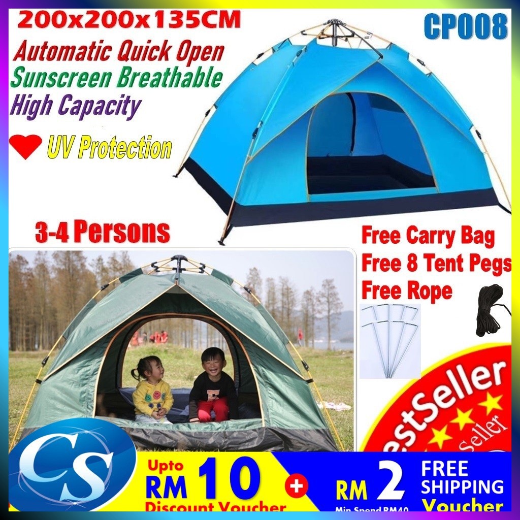 2m*2m Camping Automatic Tents Family Outdoor Tent 3-4 People Travel UV Tent Khemah Picnic Auto Camping Tent CP008