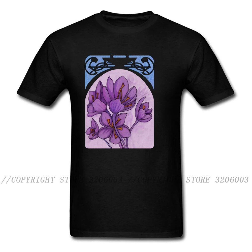 Art Nouveau Saffron 2018 Men's Casual T-shirt Summer Floral Tee Short Sleeve Plus Size Family Black Top Shirt Wholesale