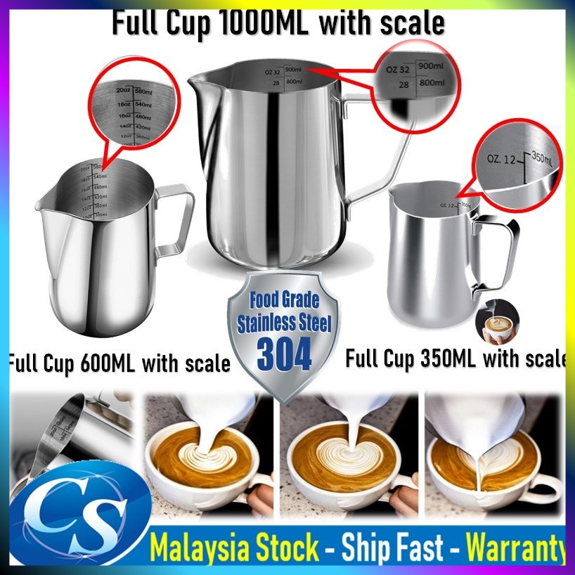 🔥 Full Cup 1000ML /600ML / 350ml Thicken 304 Food Grade Stainless Steel Coffee Latte Milk Frother Frothing Cup Pitcher 🔥