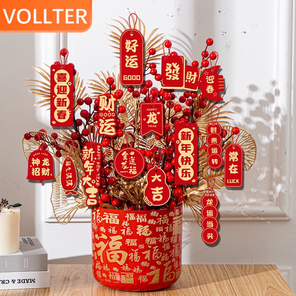 2024 CNY Decoration 16pcs春节装饰新年挂件客厅盘栽布置装饰用品龙年过年挂饰吊卡 燈龍 新年2024 lantern chinese new year Chinese new year decorations 2024 new year decorations 2024 new year decoration 2024 set new year happy new year 2024 decor New Year Ornaments Home Decoration Year