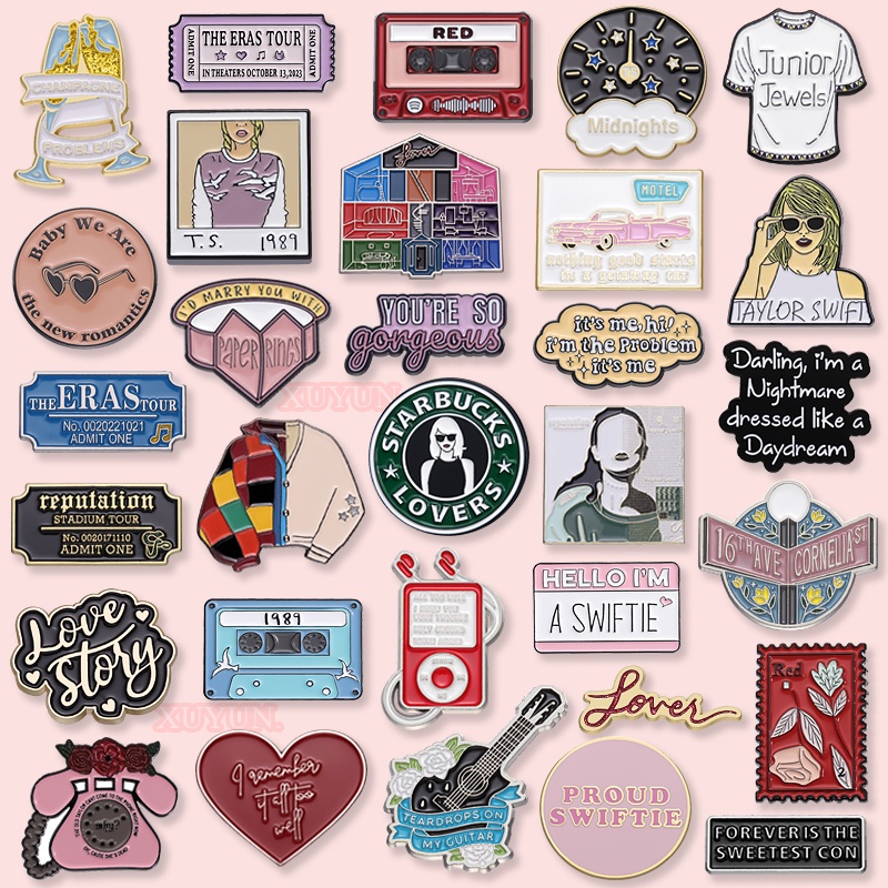 50 Styles Singer Taylor Swift Music Enamel Pins Album Covers Lyrics Metal Brooches Concert Peripheral Badges Clothing Accessories Jewelry Gifts for Friends