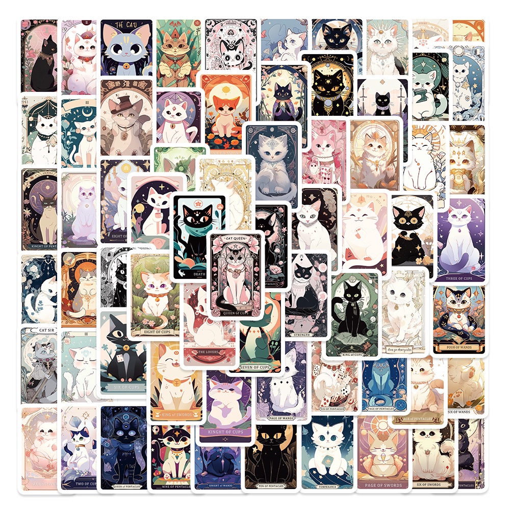 Graffiti Stickers 78PCs 【Cartoon Cat Tarot】 Personalized Retro DIY Luggage Notebook Aquaflask Cup Sticker