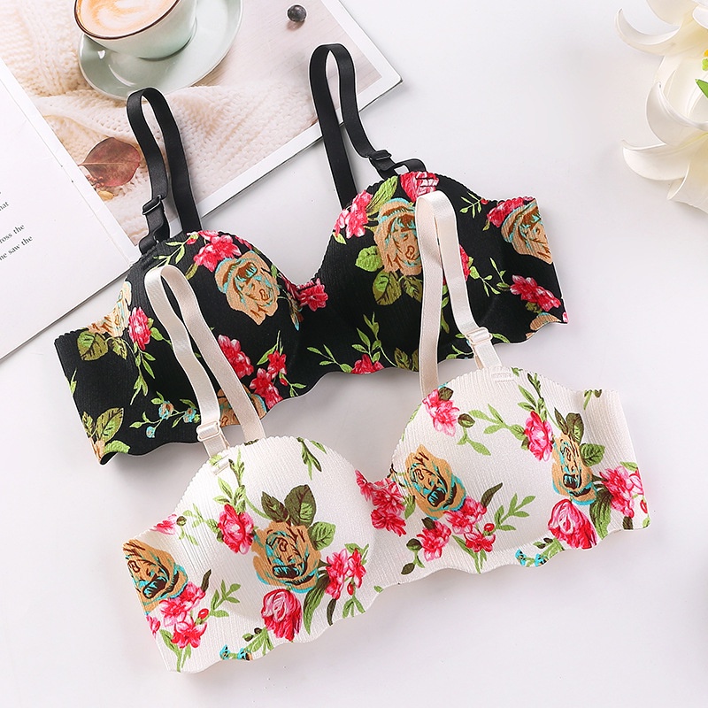 bra push up 内衣push up bra plus size baju dalam wanita seamless bra sexy bra 內衣無鋼圈 wireless bra women sports bra Girls Bra Push-Up Underwear One-Piece Bra Wireless Adjustable Shoulder Strap Underwear Adjustable Bra Fashion Printed Pure Cotton Bra