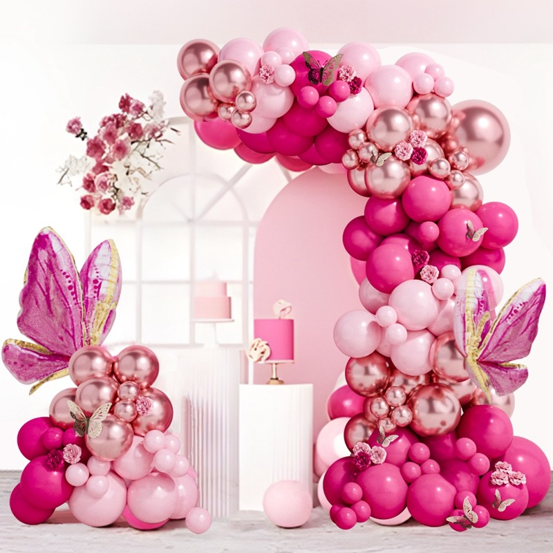 【Local Stock】Multiple Styles Balloon Garland Arch Pink Butterfly Happy Birthday Party Decorations