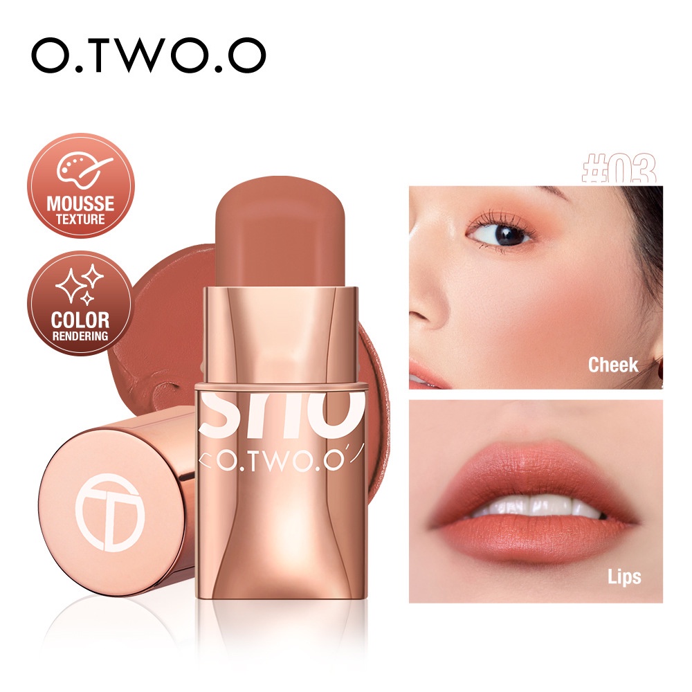 O.TWO.O Makeup Blush Stick Hydrating Gloss Lip & Cheek 6 Colors Beauty Cosmetics - Long-lasting and Hydrating Blush Stick for Cheeks and Lips