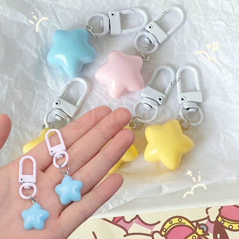 Gifts Backpack Charm Headphone Case Key Chain Accessories Chubby Five-pointed Pendant Keyring Candy Color Children Creative For Girls Couple Sweet Cartoon Blue Stars Keychain