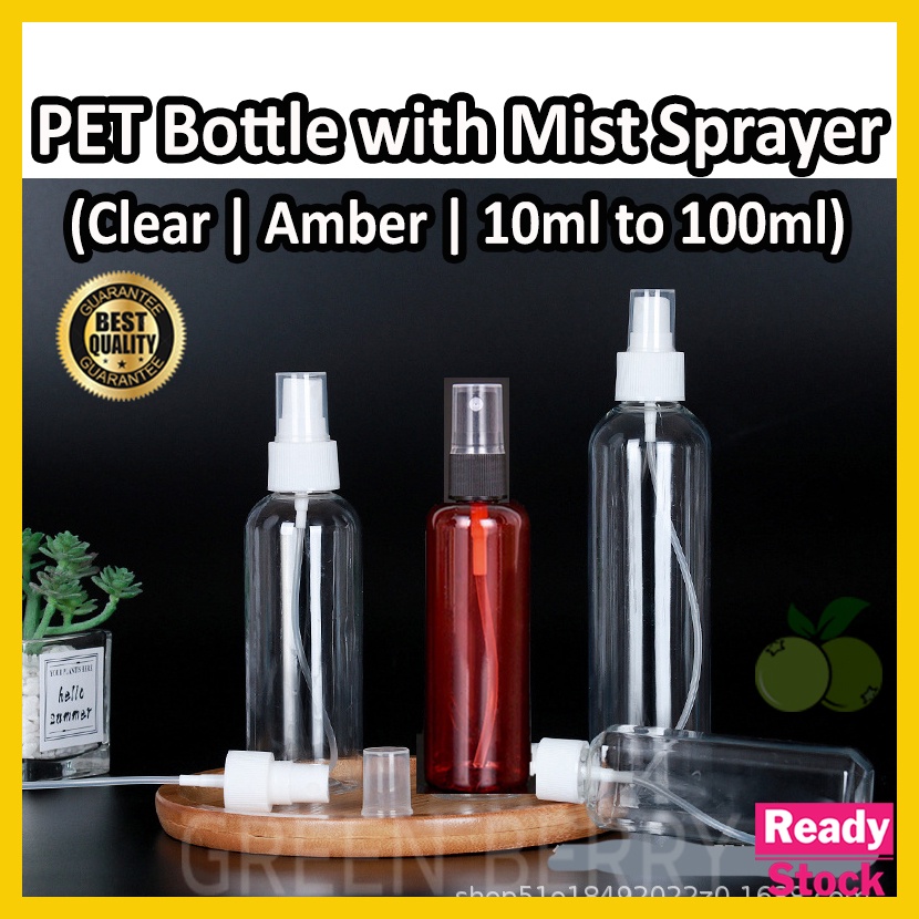 10ML 30ML 50ML 80ML 100ML Clear Amber Bottle Transparent with Mist Spray | PET Plastic Bottle with Mist Sprayer