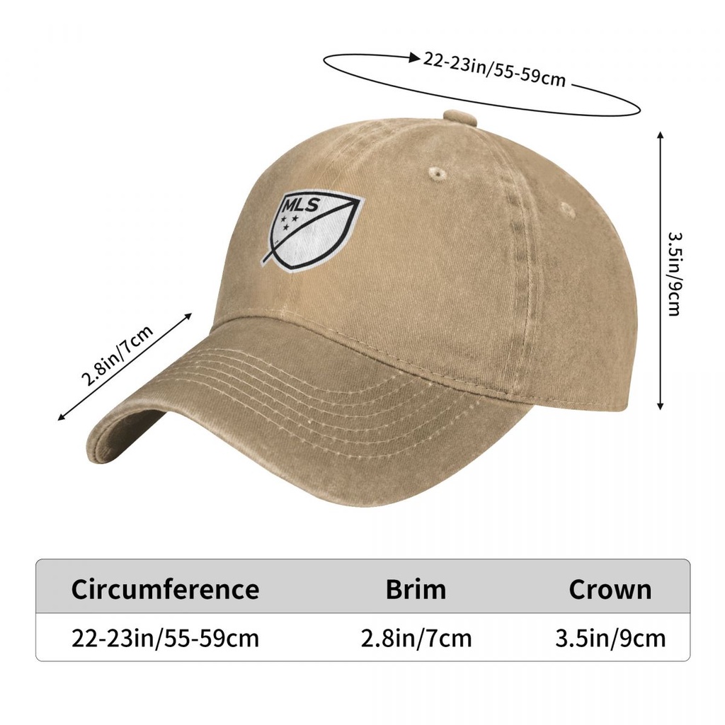 New MLS Logo Adult Washed Cowboy Hat Old Hat 100% Cotton Curved Brim Sun Hat Simple Casual All-Match Unisex Baseball Cap Adjustable Men Women Influencer Same Style Cap