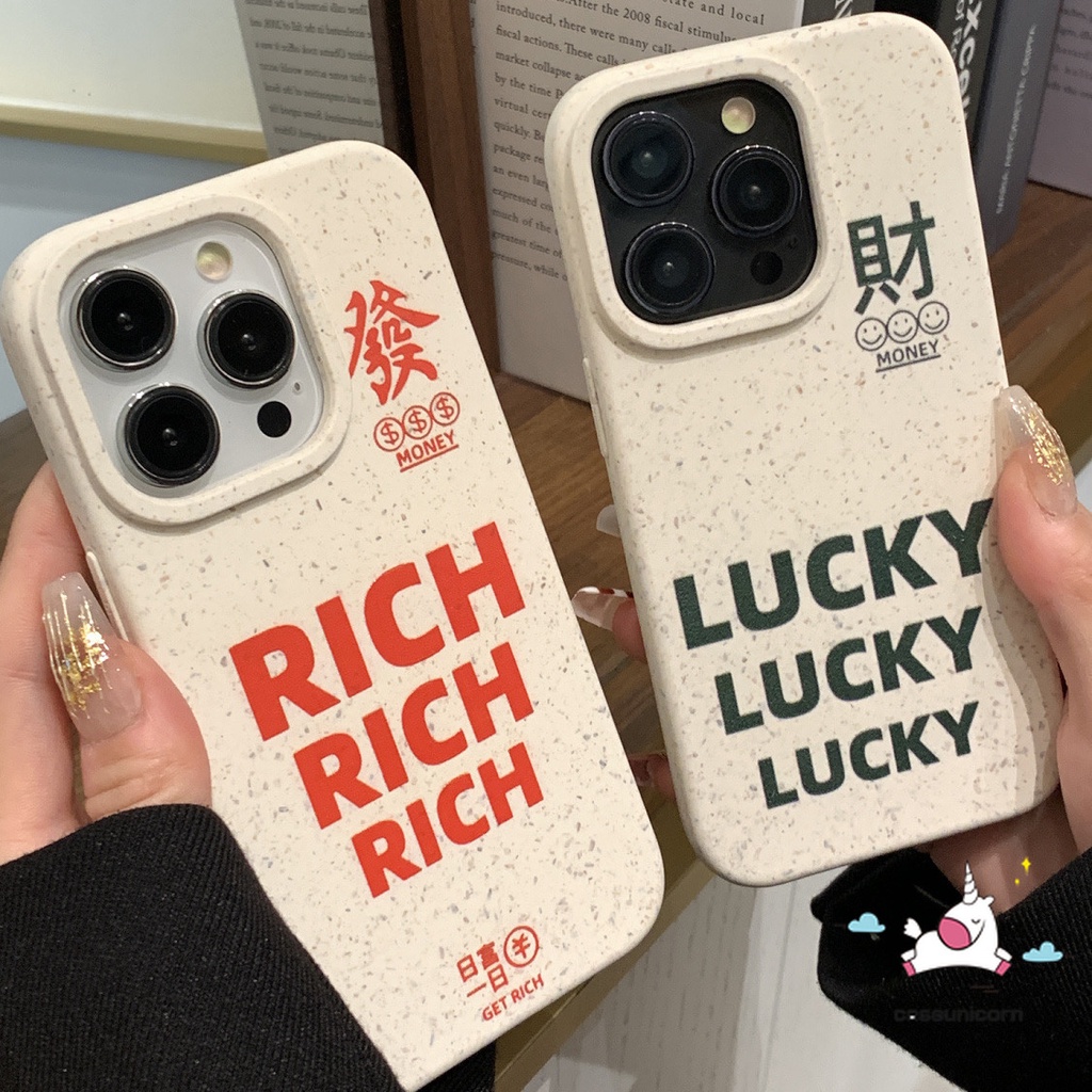 Degradable Eco-Friendly Phone Case Compatible for IPhone 11 13 14 15 12 Pro Max 7Plus 6 6S 8 7 15 Plus XR X XS MAX SE Cartoon Funny Letter Lucky Rich Creative Soft Couple Cover