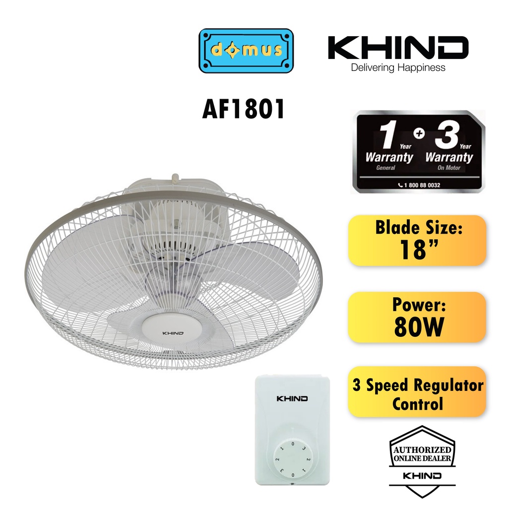 Khind 18" 360 Degrees Rotation Auto Fan 3 Speed Low Noise Oscillating Fan Kipas Auto Ceiling 18 Inch AF1801