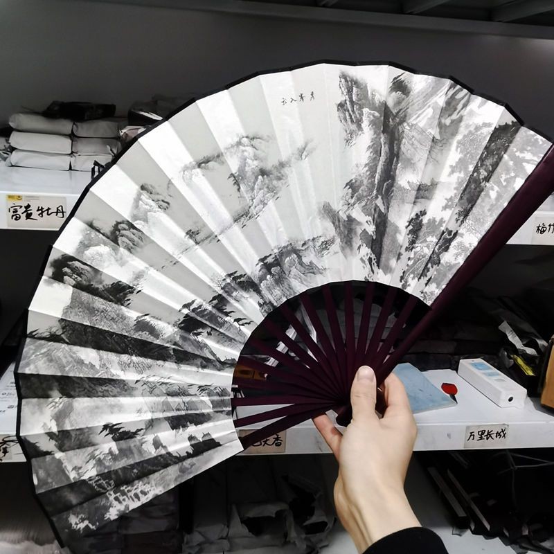 中国风扇子古风折扇男绢布扇复古折叠网红汉服蹦迪跳舞扇随身携带Chinese fan, ancient style folding fan, men's silk fan, retro style20250208