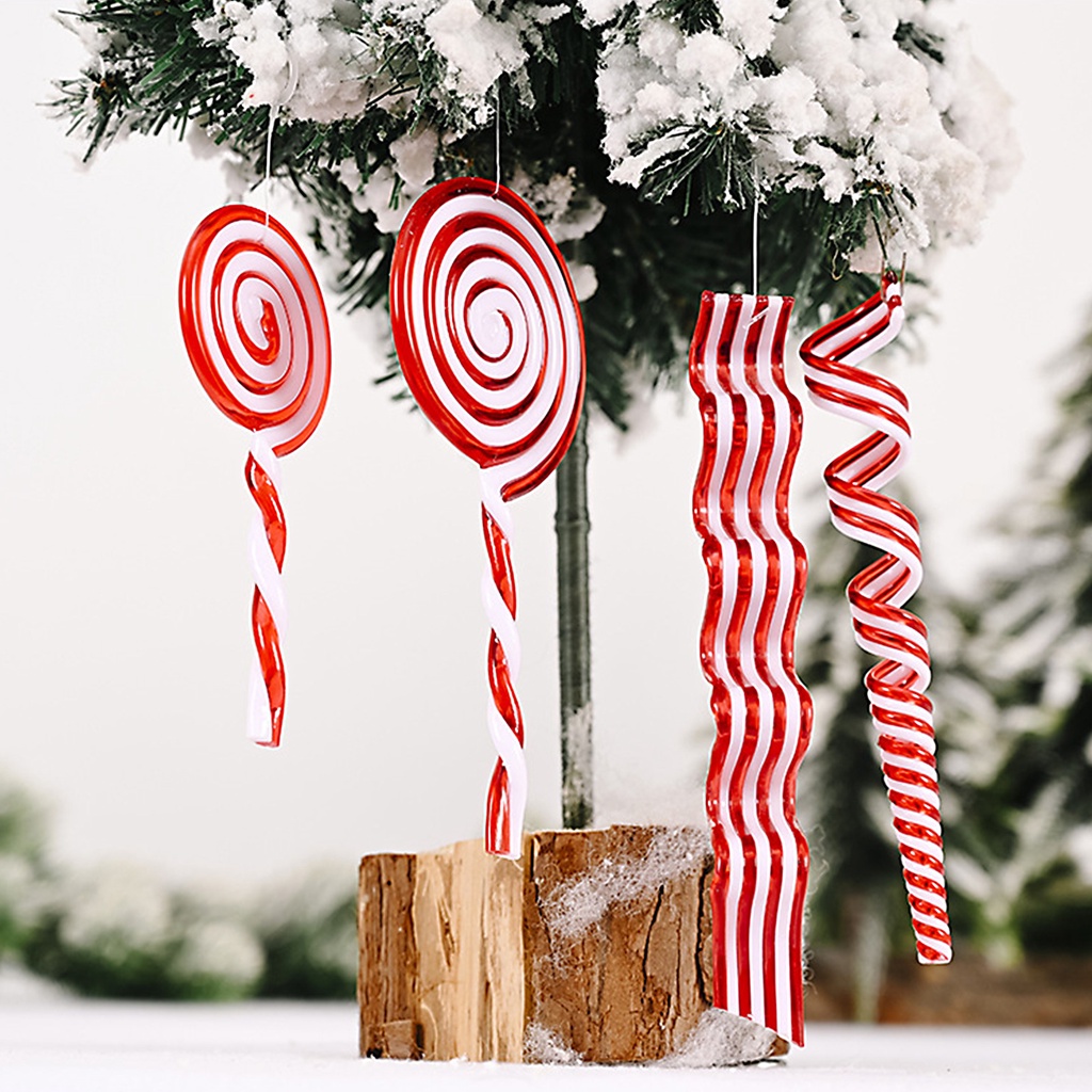 Creativity Artificial Candy 4 Types Christmas Tree Lollipop Simulation New Year Festival Supplies 17x 2cm Red And White Cane Plastic