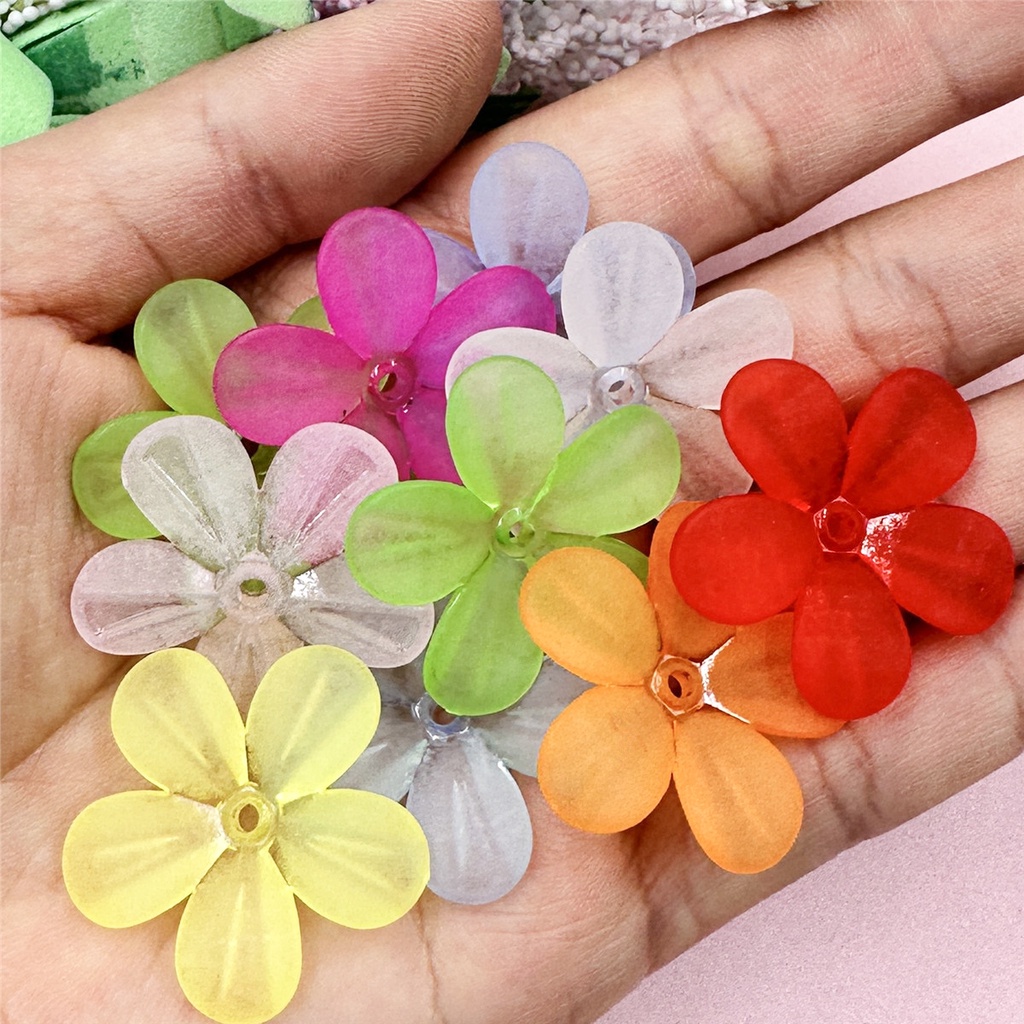 10pcs 28.5mm Receptacle DIY Making 5 Petals Flower Frosted Semi Transparent Handmade Material Earring Hair Jewelry Accessories