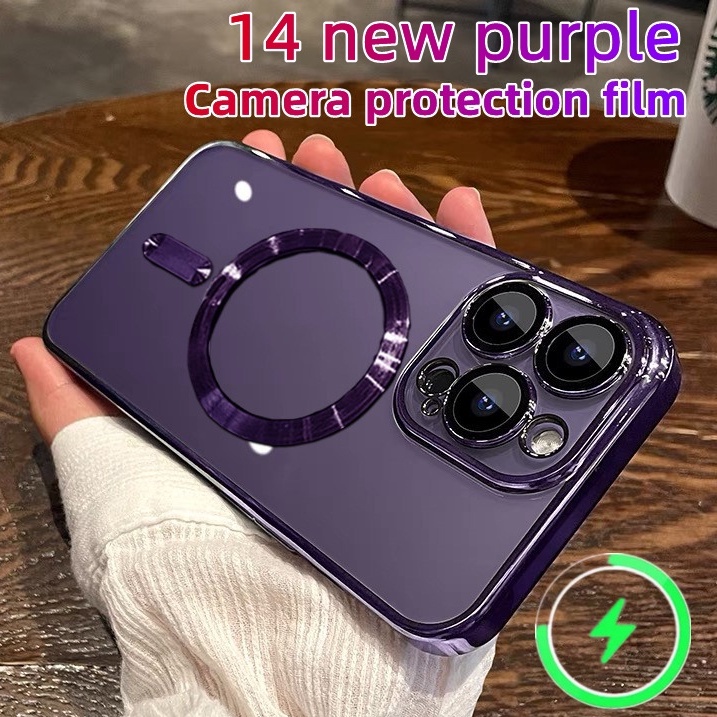 For iPhone 17 16 15 14 13 12 11 Pro Max Air Electroplated Transparent with Lens Film Protect The Camera Magnetic Phone Case