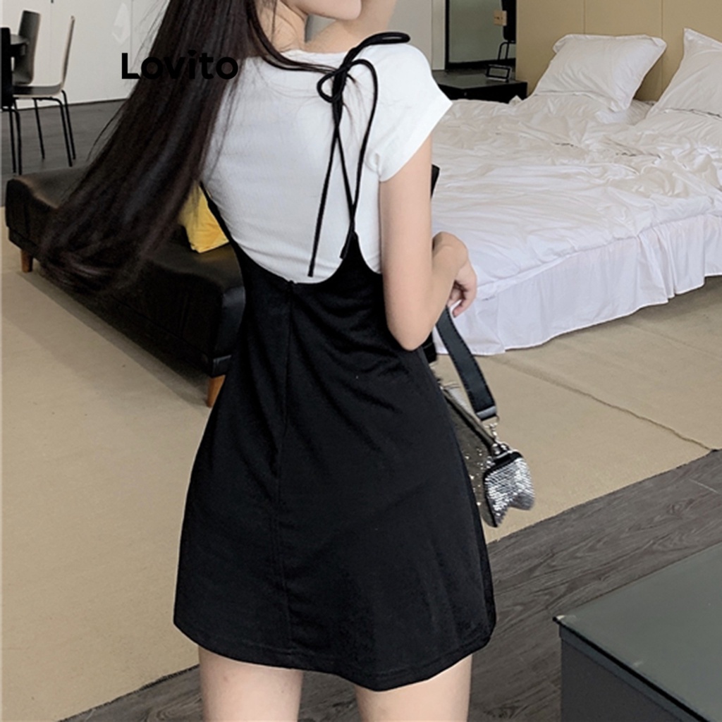 Purpose Durable Lovito Casual Plain Split Skirt Set Women LNE16197 (Top/Skirt/Suit) Rok Terbelah Polos Kasual untuk W... - Image 5