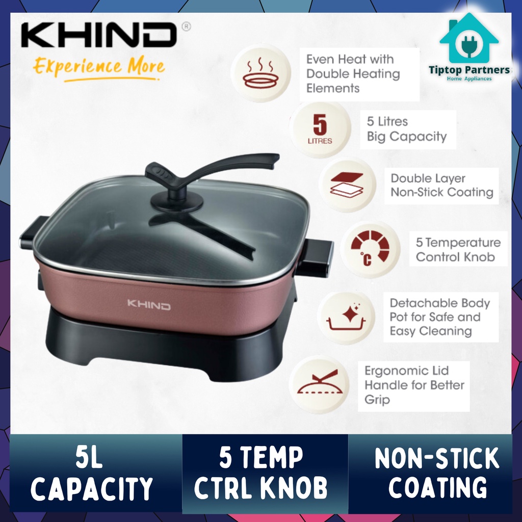 Khind 5L Electrical Skillet | HP7000 HP5000 (Electric Multi Cooker Steamboat Food Steamer BBQ Grill Pan Hot Pot Stir Coo