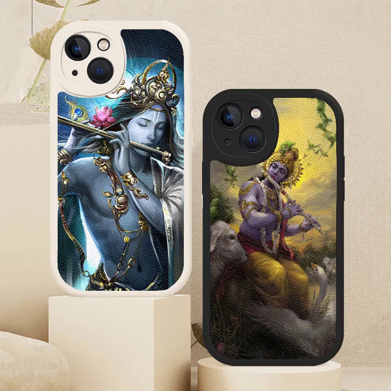 Indian God Lord Krishna Phone Case For iPhone 13 12 11 14 Pro Max Mini 7 8 Plus X XS XR Lambskin Protective Cover