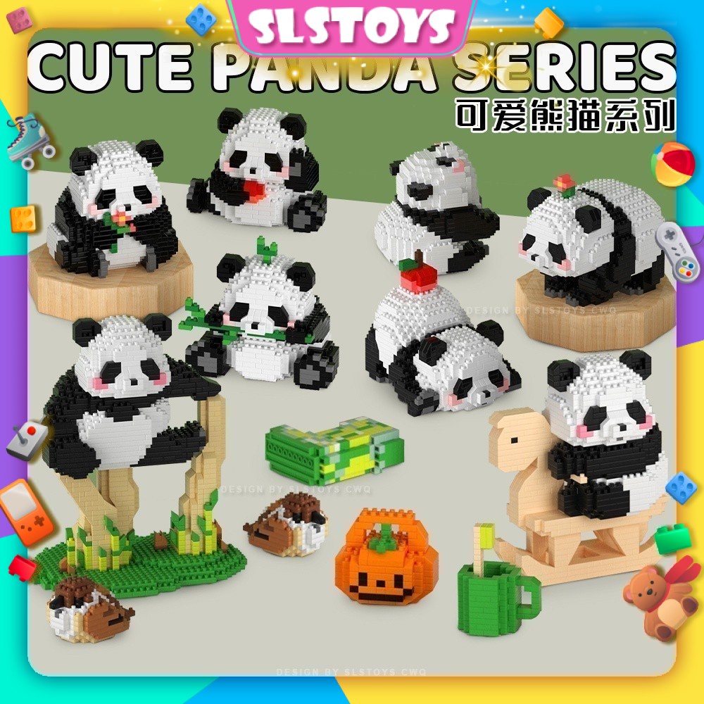 Pan Nie Block Cute Panda Series Bamboo Figure China Trending Decoration Building Brick Toy Boy Girl 可爱熊猫系列