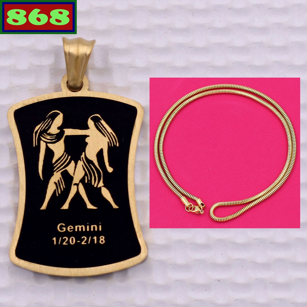Zodiac - Gold stainless steel Gemini pendant (Gemini) with solid stainless steel chain