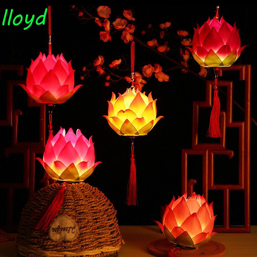 LLOYD Mid-autumn Lantern Retro Style Mid Autumn Artifical Floating Lotus Holiday Lighting Festive Supplies Flower Lamp Plant Lifelike LED Lotus Lamp