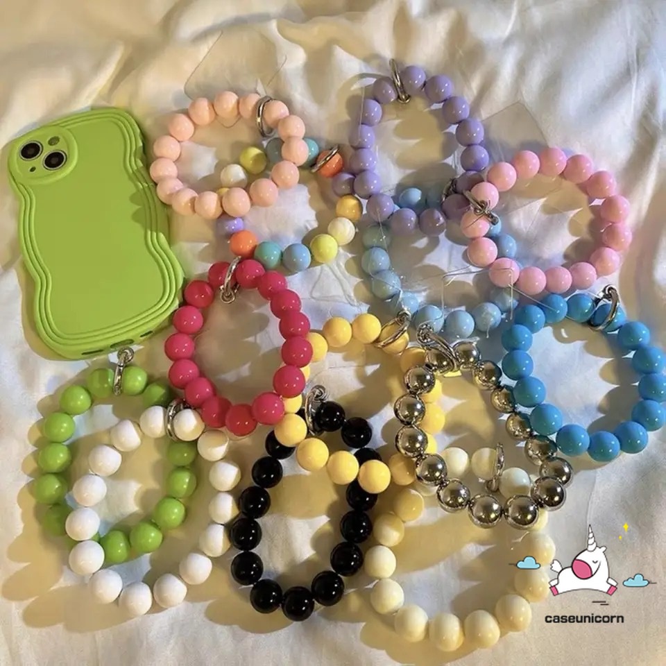 Cartoon Macarons Colorful Beaded Telephone Accessories Bracelet Keychain Phone Lanyard Mobile Phone Chain Pearl Beaded Loving Heart Mobile Phone Anti-fall Mobile Phone Pendant