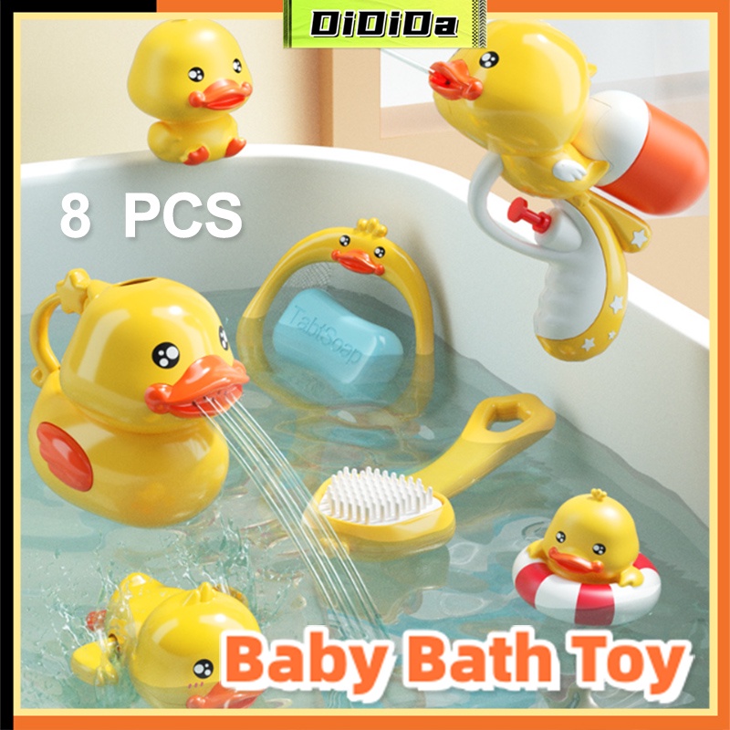 1/8 PCS Baby Bath Toy Set Yellow Duck Clockwork Water Spray Floating Bathing Swimming Showering Toys