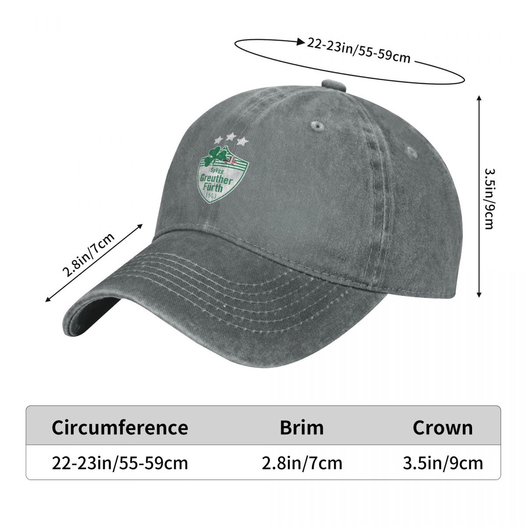 New SpVgg Greuther Furth logo Adult Washed Cowboy Hat Old Hat 100% Cotton Curved Brim Sun Hat Simple Casual All-Match Unisex Baseball Cap Adjustable Men Women Influencer Same Style Cap