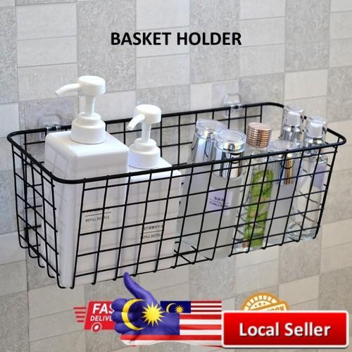 KM Hanging Basket Holder Bathroom Storage Kitchen Counter Bakul Gantung Bekas Bilik Air Syampu Sabun Barang Dapur