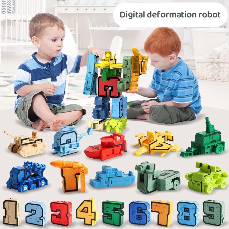 Number Deformation Robot Toys Assemble Building Blocks Kits Digital Robot Transform Into Car Basic