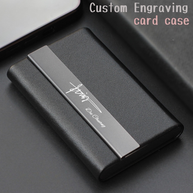 Personalized business card box, stainless steel business card holder, custom carved leather production, credit card debit card box