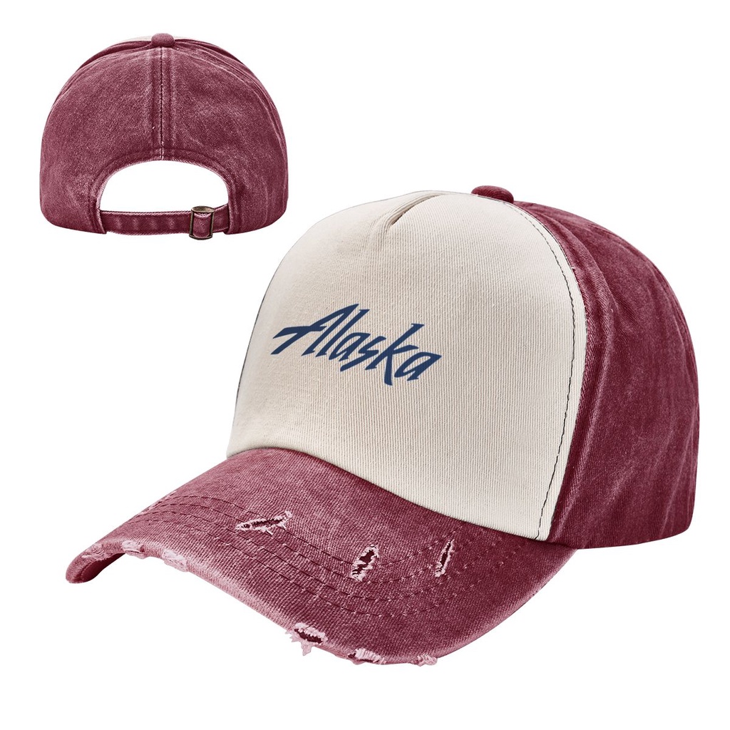 New Alaska Airlines Logo Cowboy Contrast Color Washable Hat Adult Cowboy Hat Old Hat 100% Cotton Curved Brim Sun Hat Adjustable Men Women Influencer Same Style Cap Simple Casual All-Match Unisex Baseball Cap