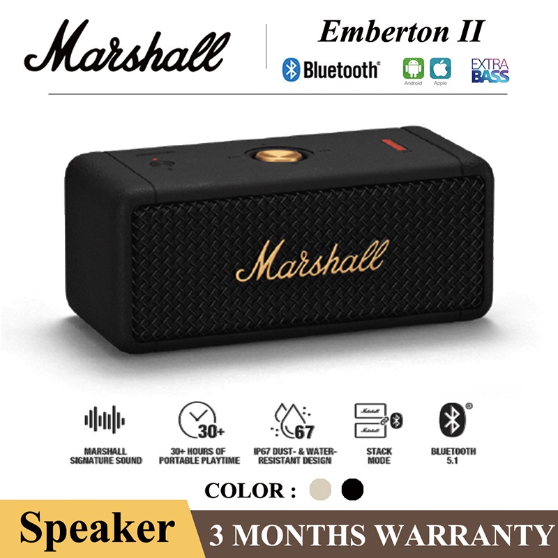 【Original】Marshall Emberton II Portable Waterproof Bluetooth Speaker System Speakers 15 Hours of Battery Life