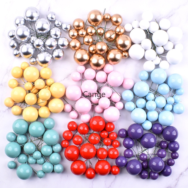 20Pcs/set Ball Cake Toppers Pink White Pearl Balls Cupcake Topper Flags Christmas Gold Silvers Balls for Kids Birthday Party Wedding Valentine's Day Decorations Baby Shower