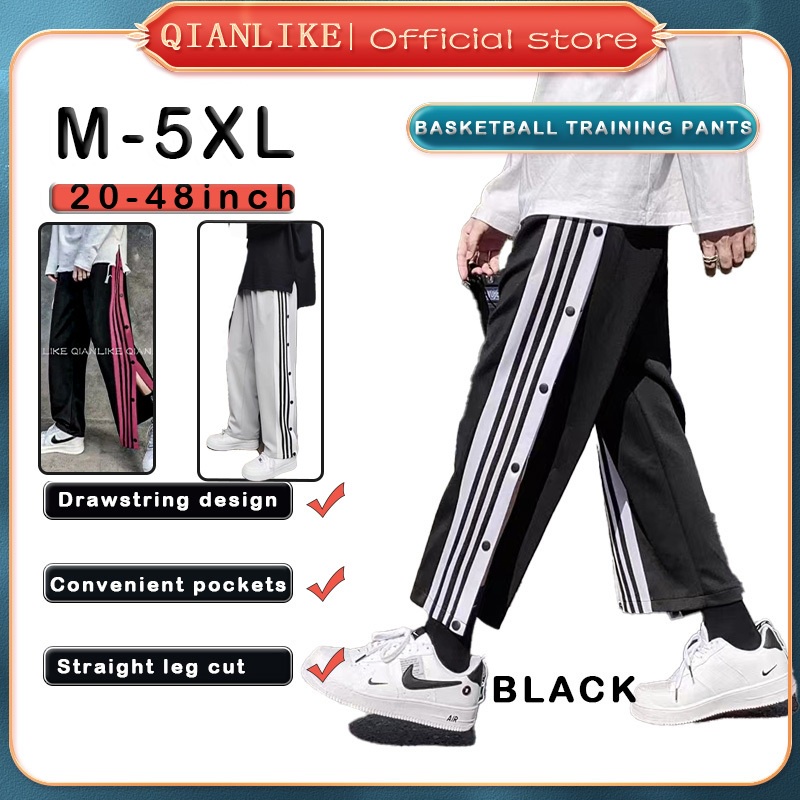 【25-50inch】Basketball Training Pants Baggy Pants Men Loose  Korean Casual Pants for Men Wide Leg Pants for Men Side Full Open Button Sports Pants