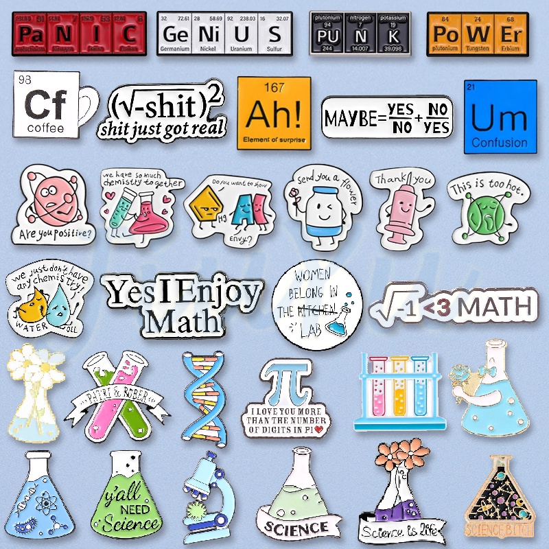 Trendy Science Enamel Brooch Periodic Table Molecular Element DNA Flower Test Tube Women Science Syringe Badge Punk Pins Jewelry