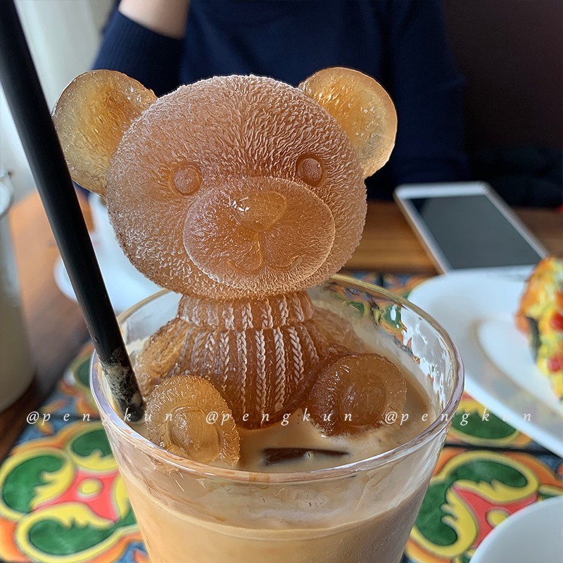 Bear Ice Cube Mould Net Red Ice Bear Coffee Silicone Mold Drink Coffee Milk Tea Stereo Bear Ice Trellis Explosion Whisky Ice Hockey Mold Edible Silicone