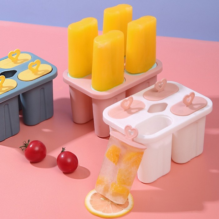 4-slot ice cream mold, plastic heart stick ice cream mold