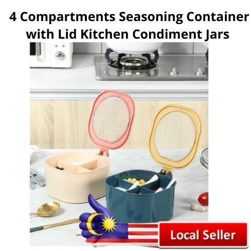 KM 4 Compartments Seasoning Container with Lid Kitchen Condiment Jars /Bekas Rempah bertutup