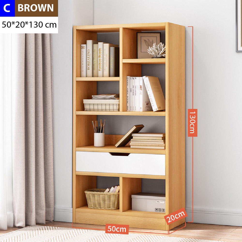 Borong365 Wooden Bookshelf Rak Buku Storage Rack Cabinet Kabinet Utility Shelf Rak Serbaguna Kayu Indoor Home Furniture
