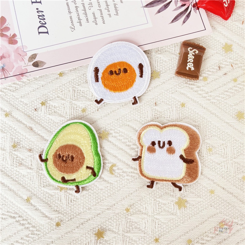 ✿ Q Running Food - Toast / Avocado / Fried Egg Self-adhesive Sticker Patch ✿ 1Pc DIY Sew on Iron on Embroidery Clothes Bag Accessories Badges Patches