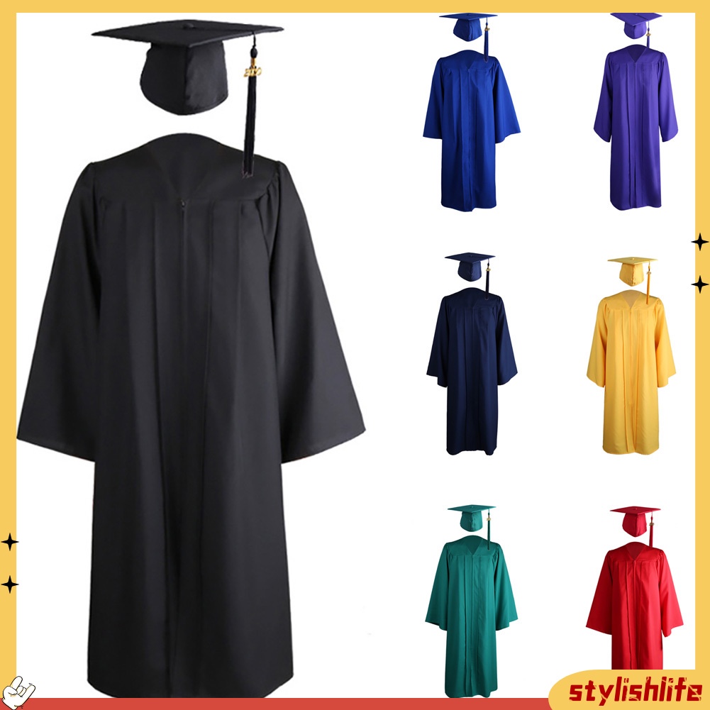 [stylishlife] 2021 Adult Zip Closure University Academic Graduation Gown Robe Mortarboard Cap