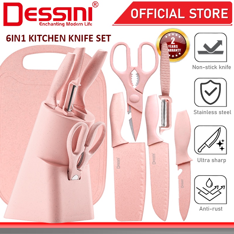 DESSINI ITALY 6 IN 1 Kitchen Knife Scissor Peeler Cutting Board Storage Holder Cutlery Organizer / Alatan Dapur Pisau