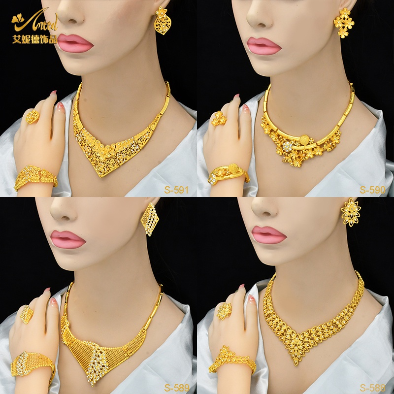 Italian Gold Color Jewelry Set 24K Bridal Wedding Ethiopia Dubai Nigerian Necklace Earrings Bracelet Ring Jewellery Gifts