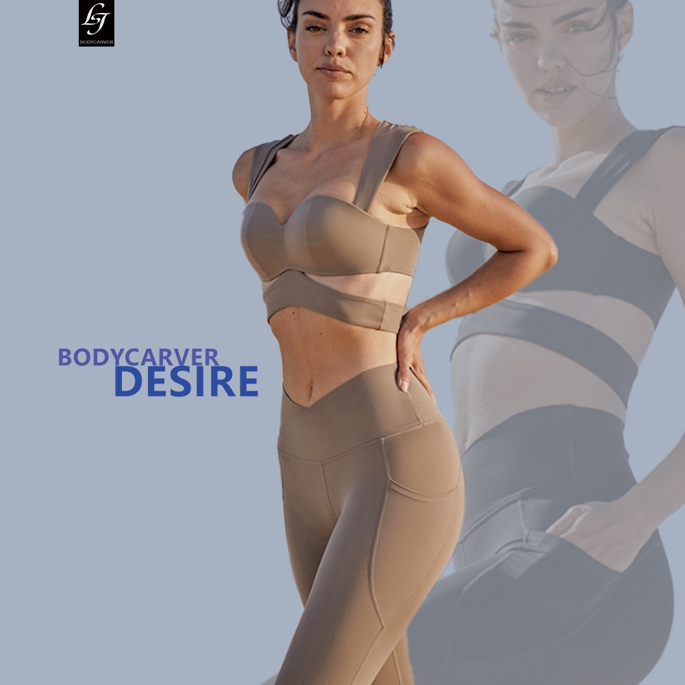 BODYCARVER DESIRE New OOTD Athleisure Sports Outfit Women Beaty Design Padded Sports Yoga Top Women High Elstic Pocket Yoga Pants