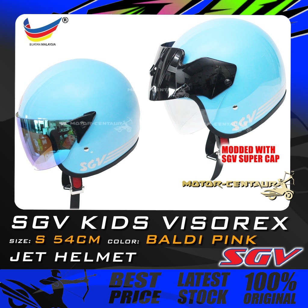 TOPI KELEDAR KANAK-KANAK/BUDAK SGV HELMET KIDS VISOREX BIRU BALDI BLUE S: 54CM FOR KIDS / CHILDREN SIRIM APPROVED